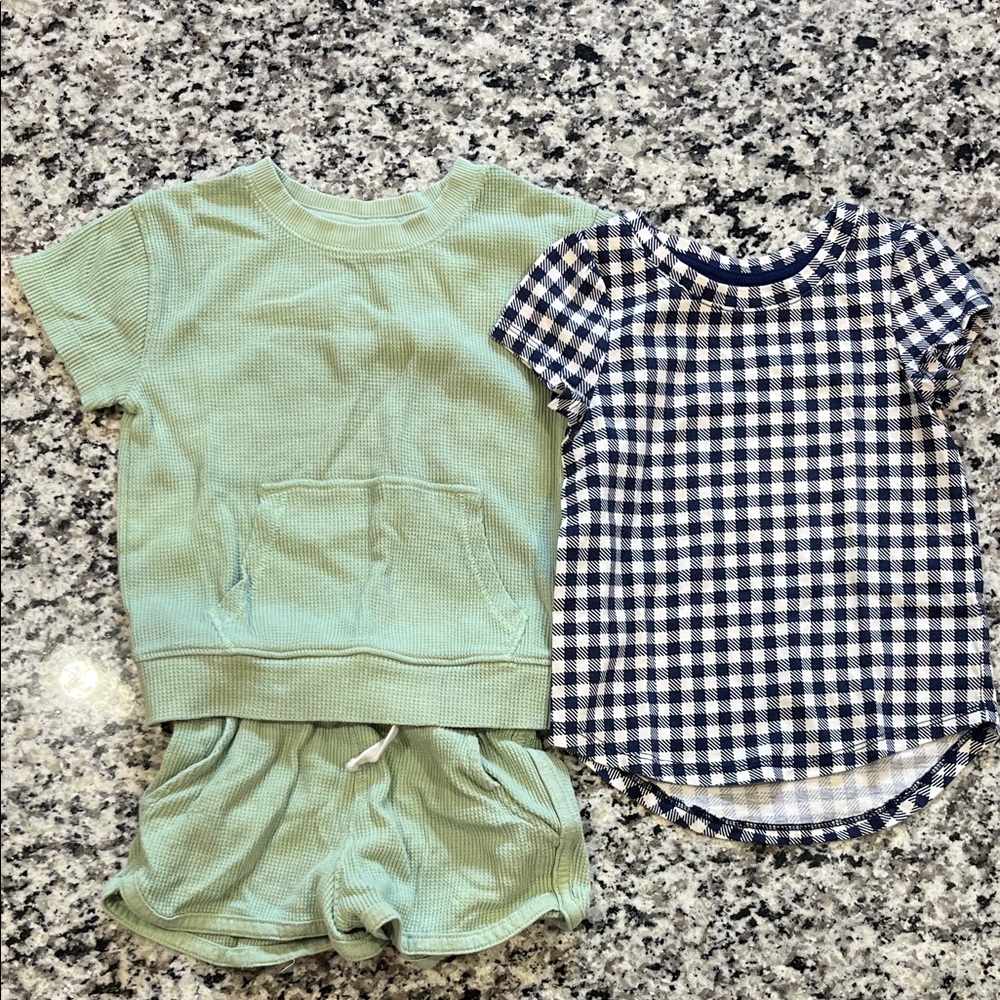Green and Blue Gingham Kids Outfit Set
